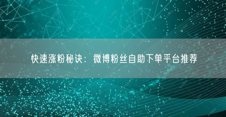 快速涨粉秘诀：微博粉丝自助下单平台推荐