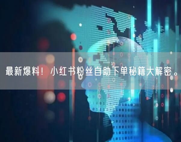 最新爆料！小红书粉丝自助下单秘籍大解密。