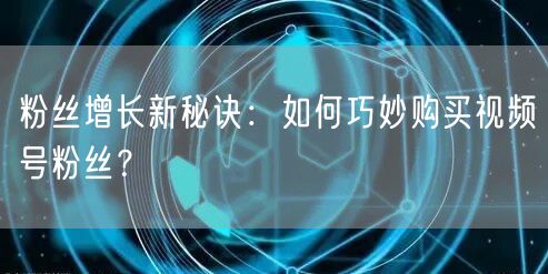 粉丝增长新秘诀：如何巧妙购买视频号粉丝？