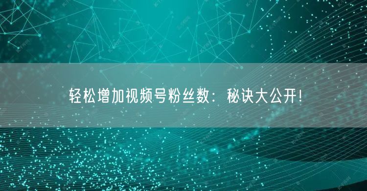 轻松增加视频号粉丝数：秘诀大公开！