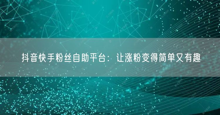 抖音快手粉丝自助平台：让涨粉变得简单又有趣